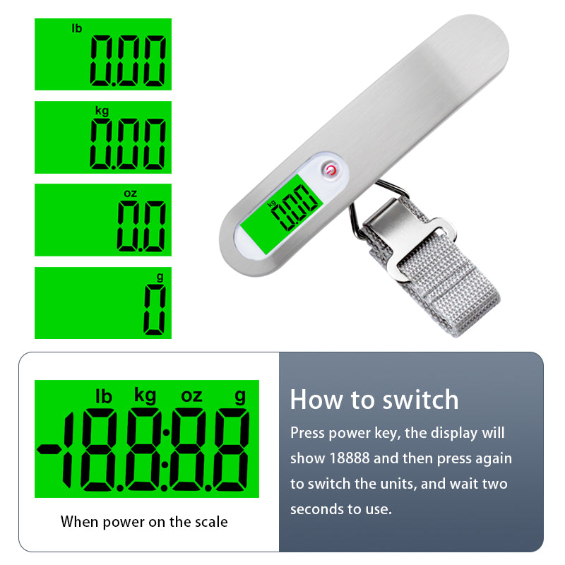 Deluxe Digital Luggage Scale, 110lb / 50kg, Backlit, Stainless Steel/White