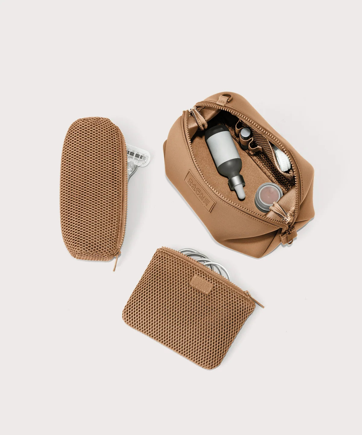 Dagne Dover Large Hunter Neoprene Toiletry Bag , , dagne-2025-365_Hunter_Camel_L_Topdown2-2048x2048-beb9851b-59b1-40ee-b3f3-b100ace77686