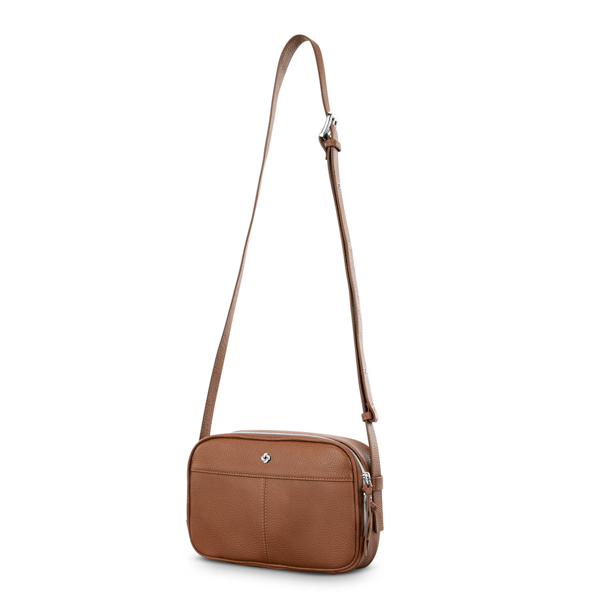 Samsonite Mobile Solution 2 Leather RFID Crossbody Bag , Cognac , 157483-1221-FRONT34-2