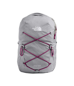 The North Face Women’s Jester Backpack in Meld Grey Dark Heather/Dramatic Plum, 22L everyday laptop backpack.